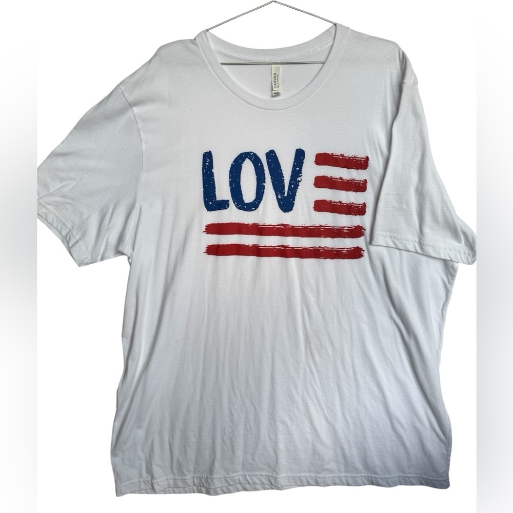 Patriotic White Bella Canvas Tee with Red & Blue Flag Love America 100% Cotton
